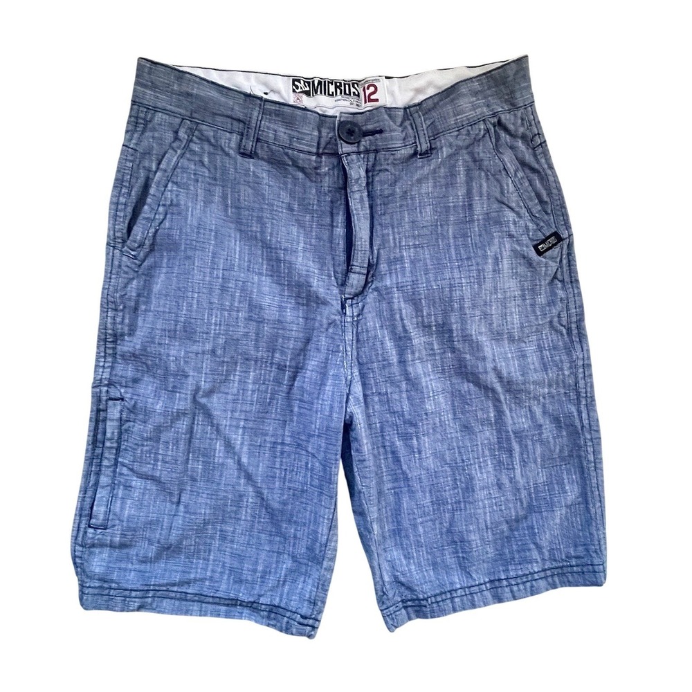 Micros Blue 100% Cotton Linen Denim Style Pocketed Shorts In A Boys Youth Sz 12